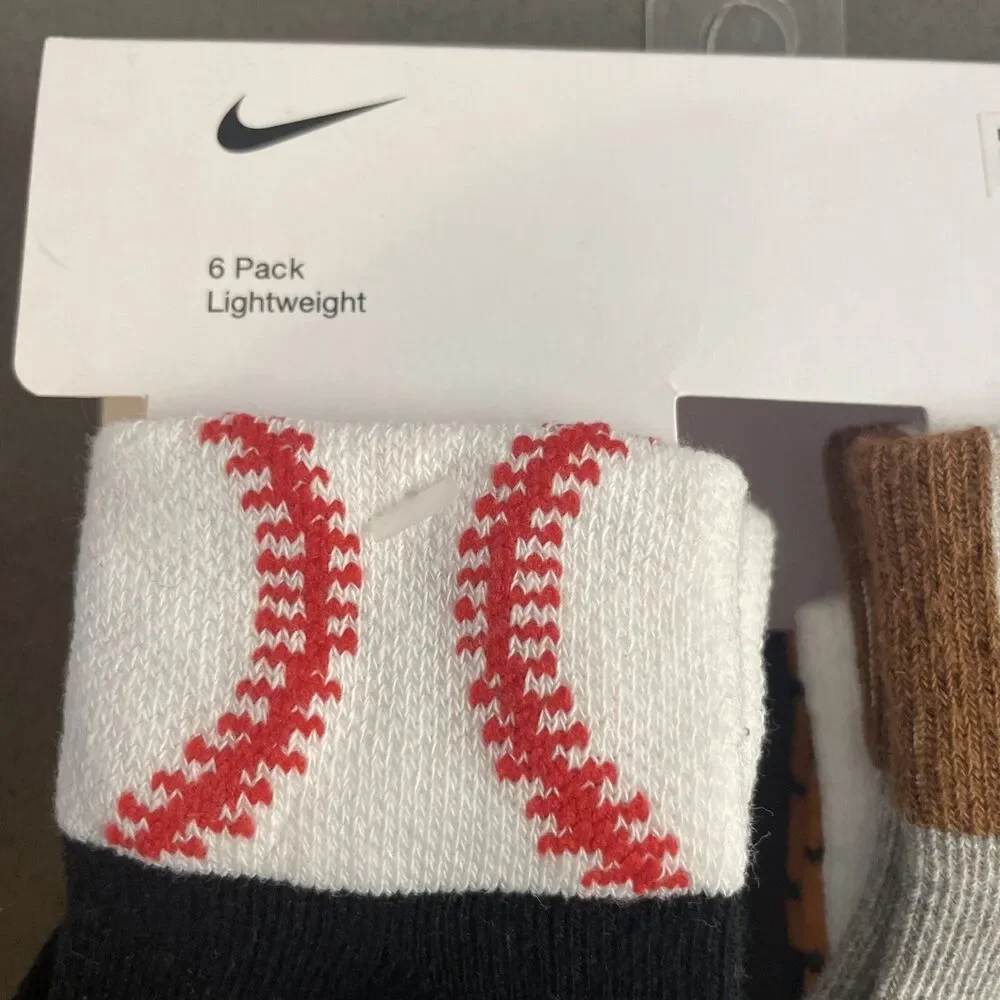 Nike Sports Ankle Gripper Socks 6-Pairs Newborn 6-12 Months Black/White/Gray